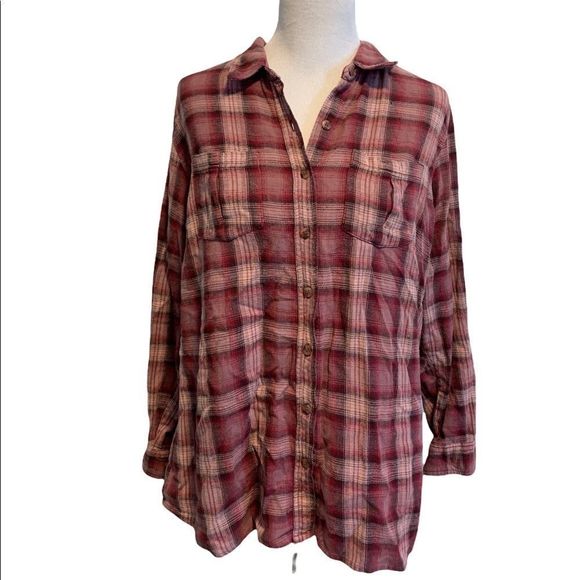 Cotton Ginny | Pink Flannel Cotton Long Sleeve Button Down Top - Picture 1 of 6